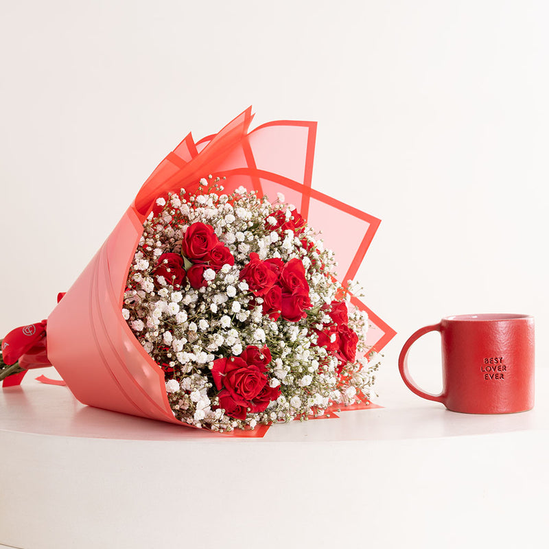 Ellie Best Lover Ever Mug & Baby Roses Bouquet