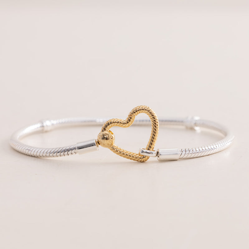 Pandora Moments Gold Plated Silver Heart Closure Snake Chain Bracelet