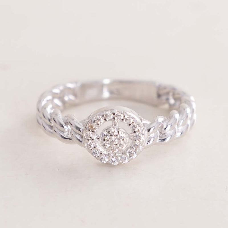 Felizmoda Braided Zircon Silver Ring & Red Chrysanthemum Bouquet