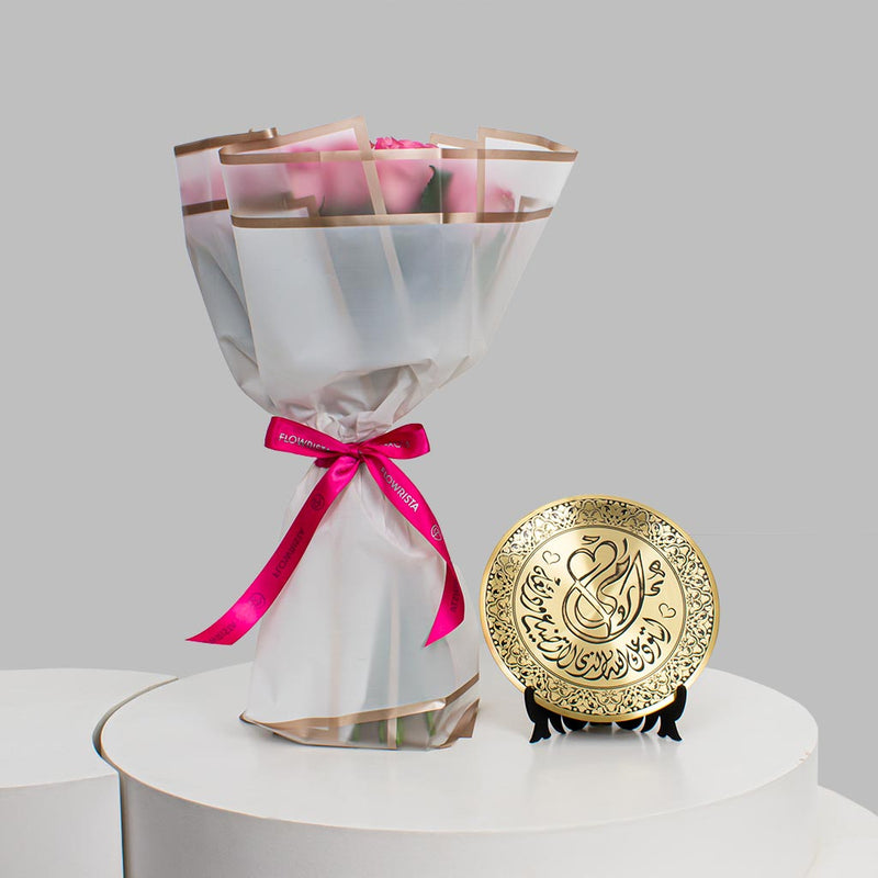 Pink Roses Bouquet & Copper Mother’s Shield