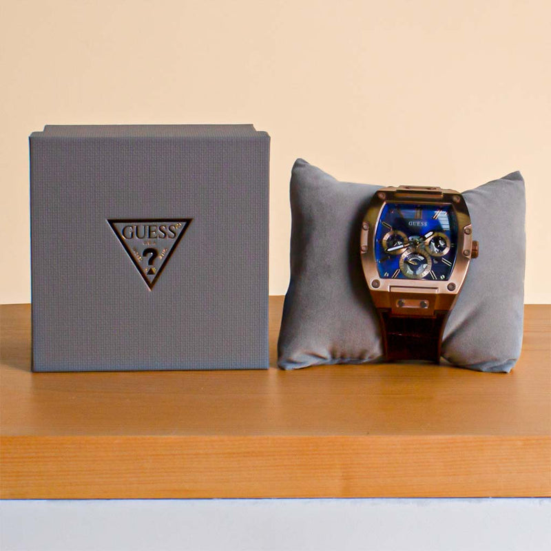 Rose Gold And Blue Rectangular Watch
