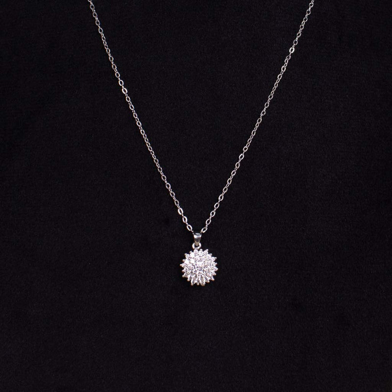 FelizModa Shiny Stones Round Pendant Silver Necklace | Red Flower Vase