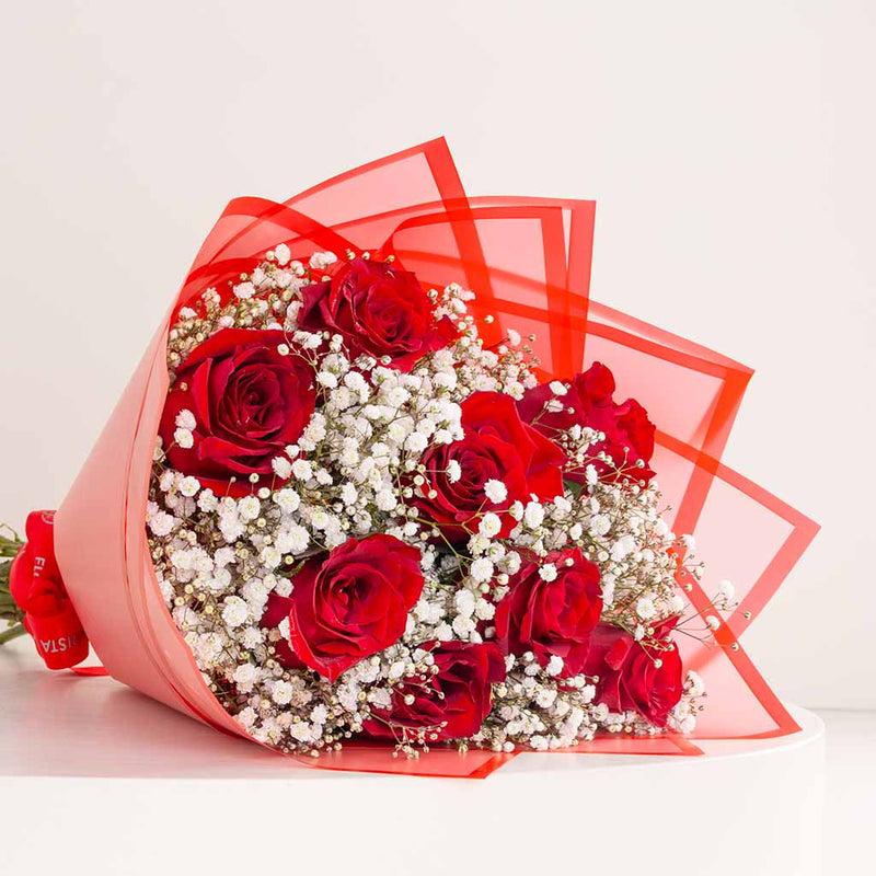 Red Roses & Baby’s Breath Bouquet