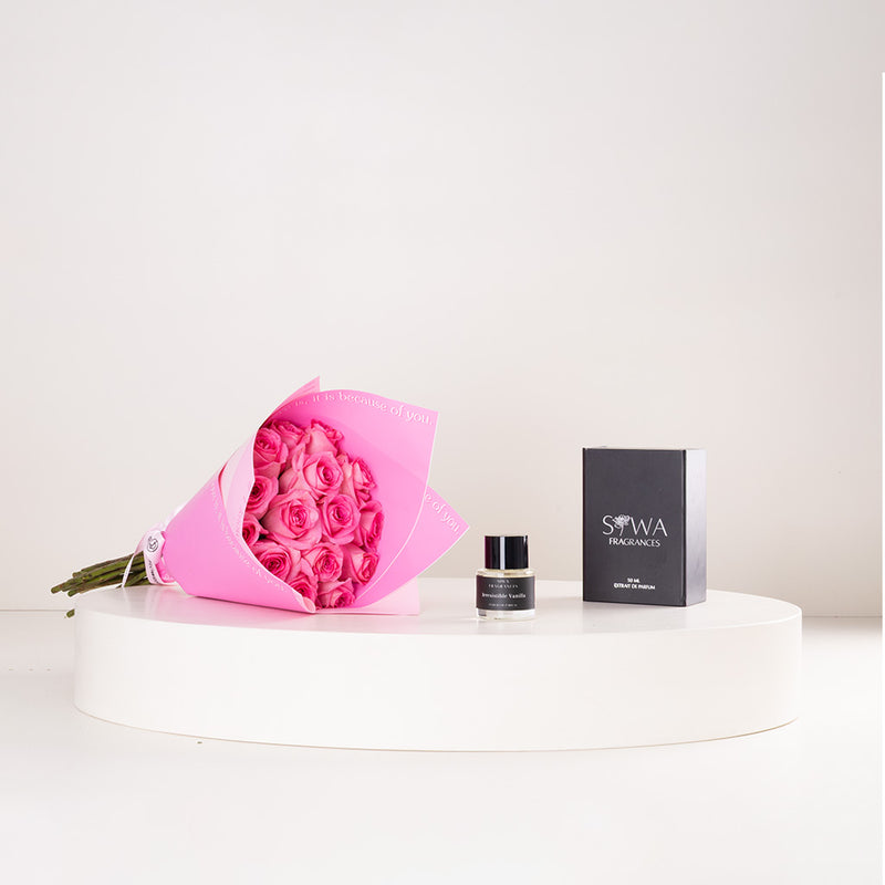 Siwa Irresistible Vanilla Eau de Parfum 50ml & Pink Roses Bouquet