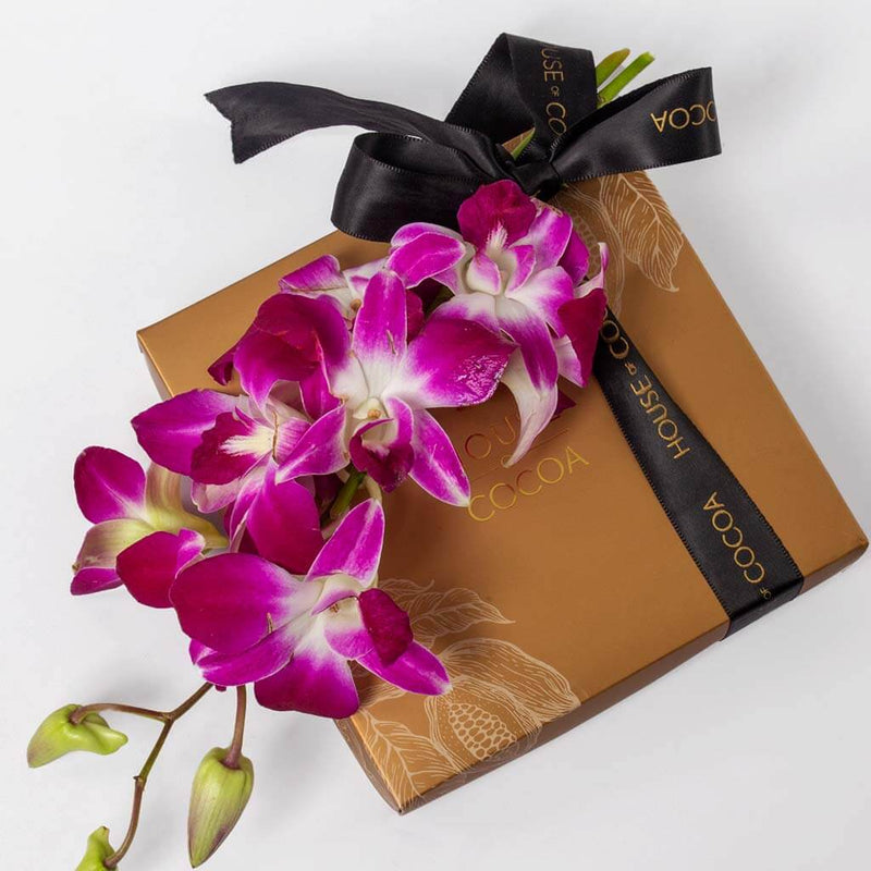 House of Cocoa Chocolate Box 16 pieces and baby orchids