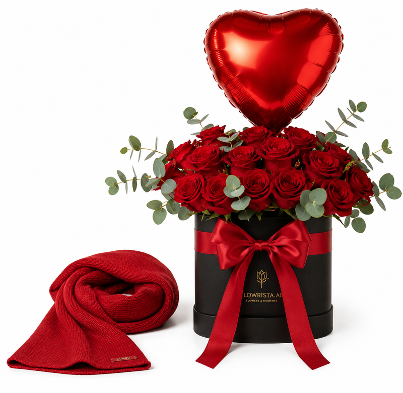 Mango 100% Cashmere Knit Scarf with Flowrista Forever Love Red Rose Box