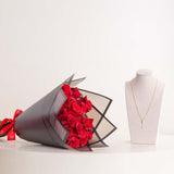 Markiz Gold-Plated Zircon Necklace & Red Roses Bouquet