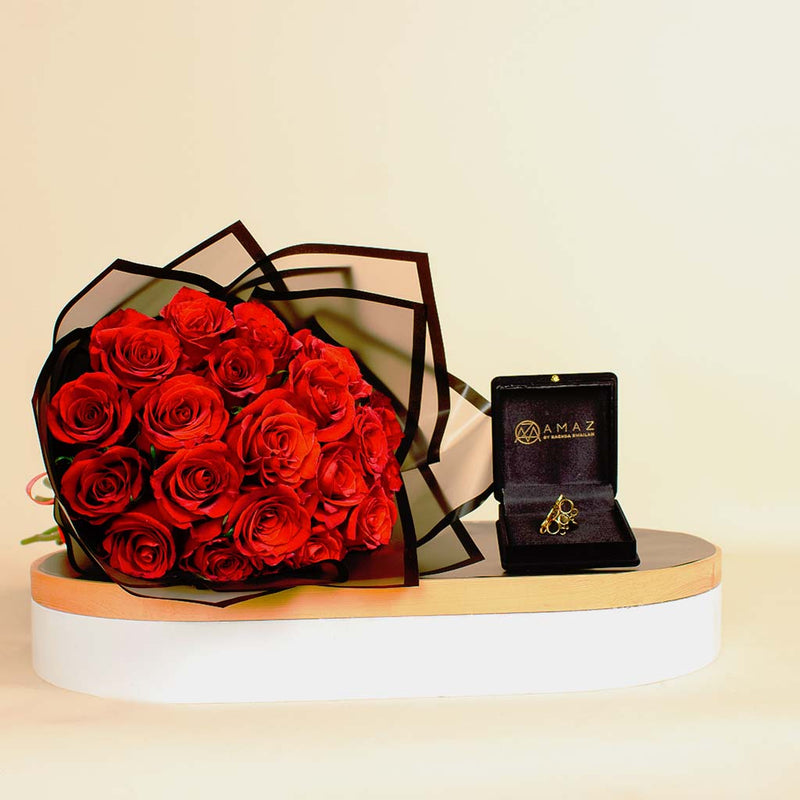 Amaz Gold Snake Ring & 20 Red Roses - Valentine’s Day Luxury Gift