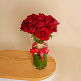 Red Rose Vase - 15 Roses for Valentine’s Day