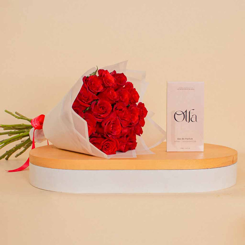 Olfa Pink Fragrance with 20 Red Roses - Perfect Gift