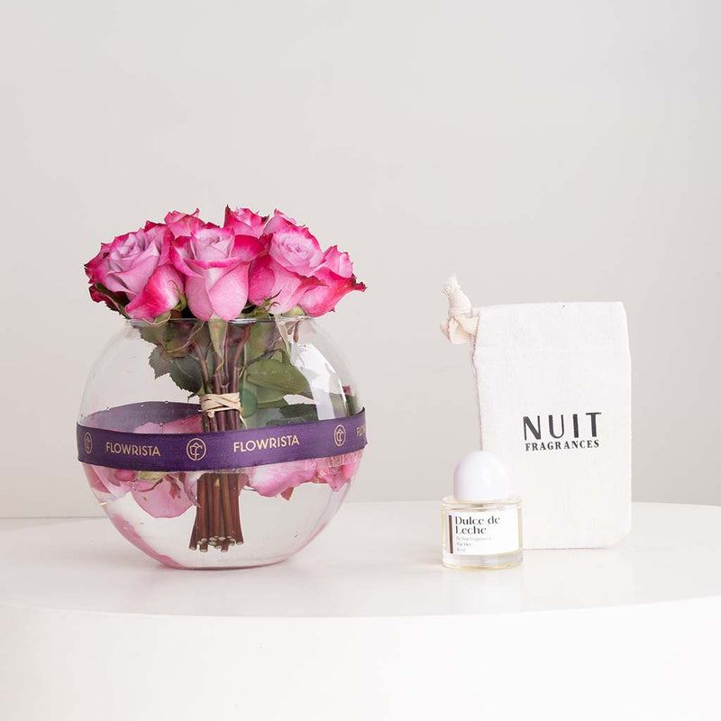 Dulce de Leche Perfume & Purple Roses Vase