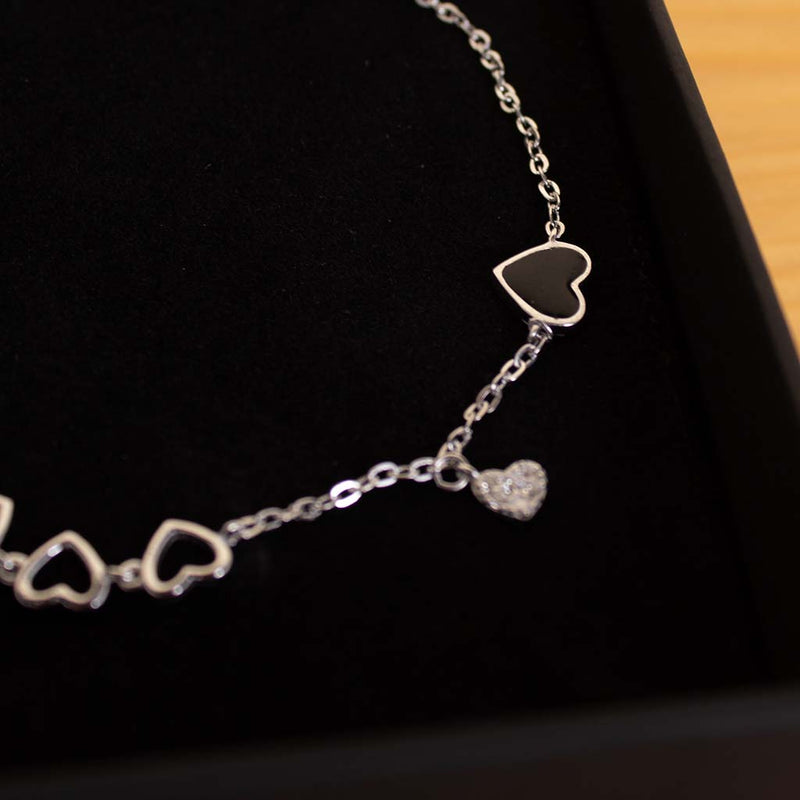 Felizmoda Silver bracelet with black heart And Red Roses Bag