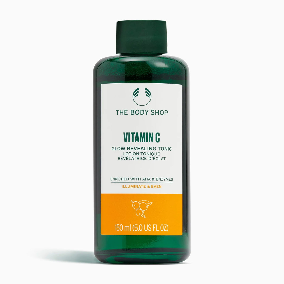 The Body Shop Vitamin C Glow Revealing Tonic bottle on a white background