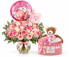 Girl Basket with Flowrista Pink Rose Bouquet