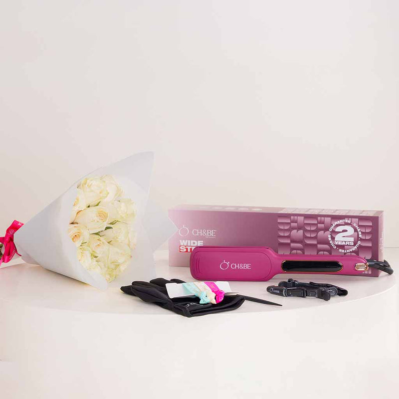 CH&BE Wide Straightener & White Roses Bouquet