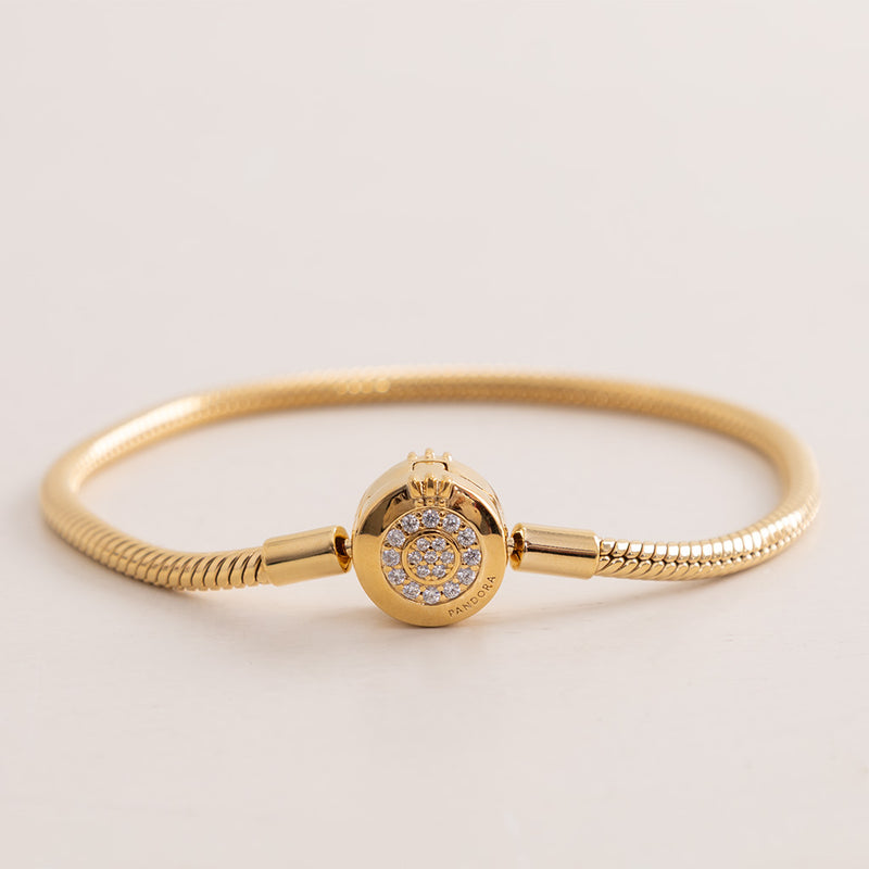 Pandora Moments Sparkling Crown O Snake Chain Bracelet 14k Gold-Plated