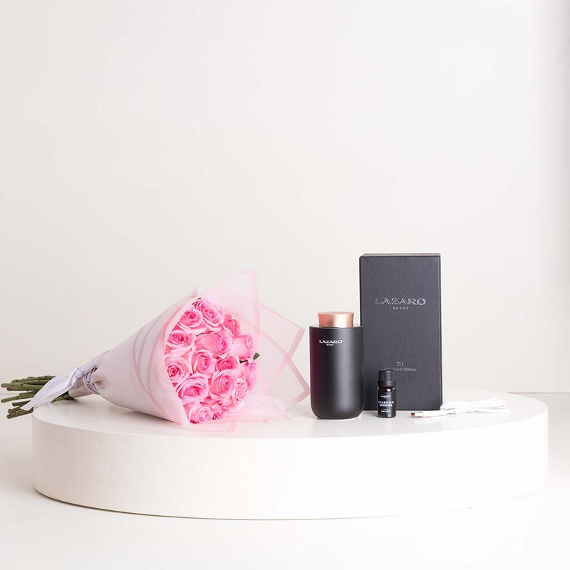Lazaro Car Diffuser & Pink Roses Bouquet
