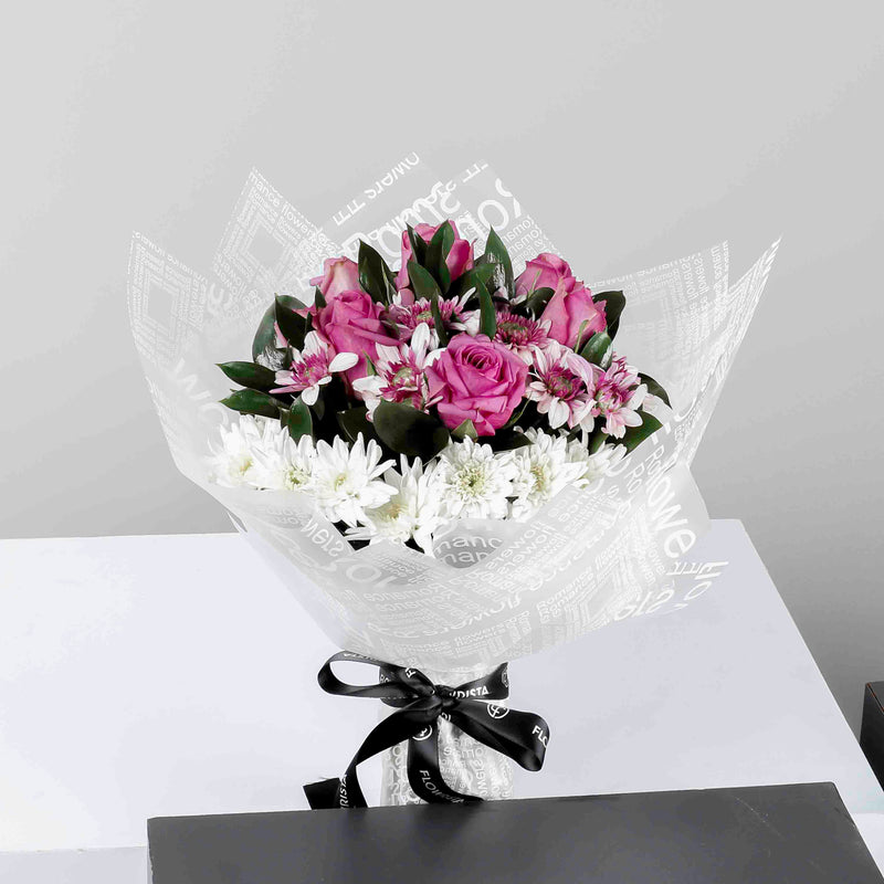 Flowrista | Purple & White Chrysanthemum with Purple Roses Bouquet