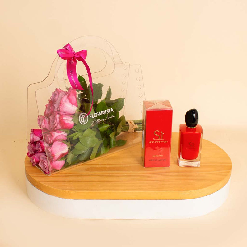 Luxury Gift Set: Giorgio Armani Si Passione Perfume & 12 Roses