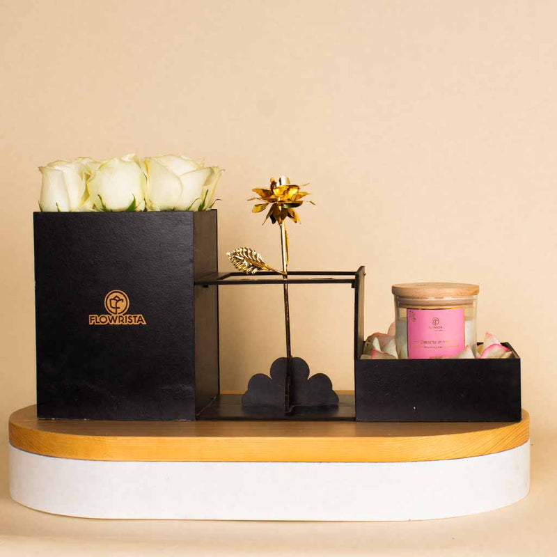 Golden Touch Gift Box | Roses, Gold Rose & Scented Candle
