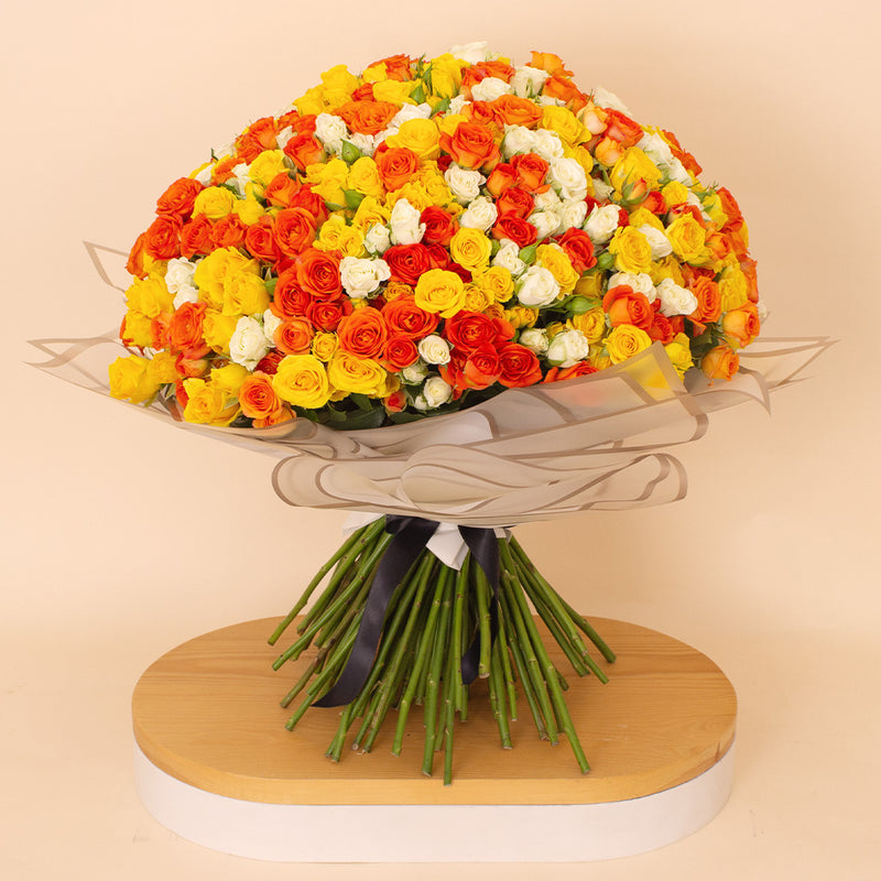 Flowrista Bouquet of 200 White, Orange & Yellow Roses