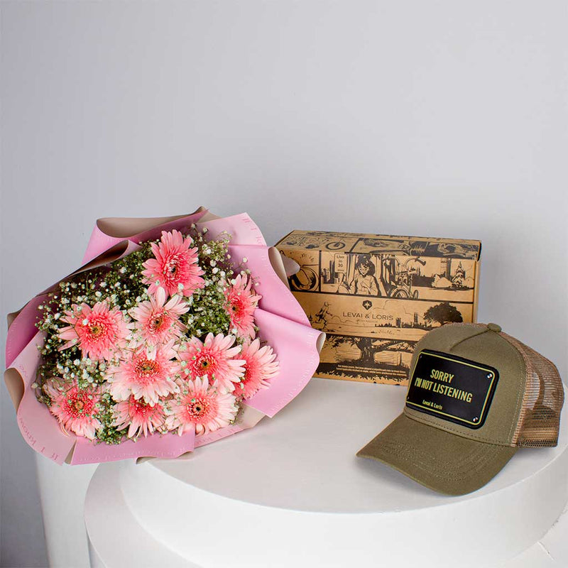 Levai & Loris Sorry I’m Not Listening Cap & 10 Gerberas Bouquet