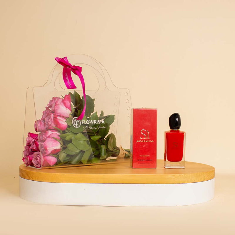 Luxury Gift Set: Giorgio Armani Si Passione Perfume & 12 Roses