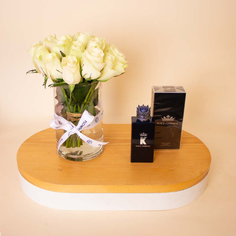 Dolce & Gabbana K Pour Homme Parfum 100ml & White Roses Vase