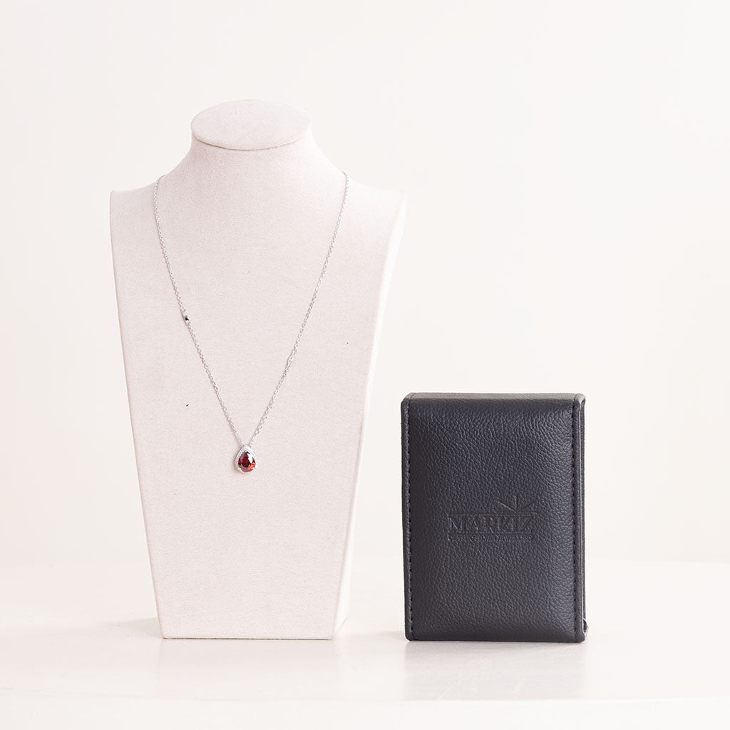 Markiz Thai Silver Platinum-Plated Red Zircon Necklace