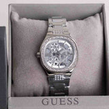 GUESS Ladies Silver Tone Square Watch & Revival Roses Bouquet