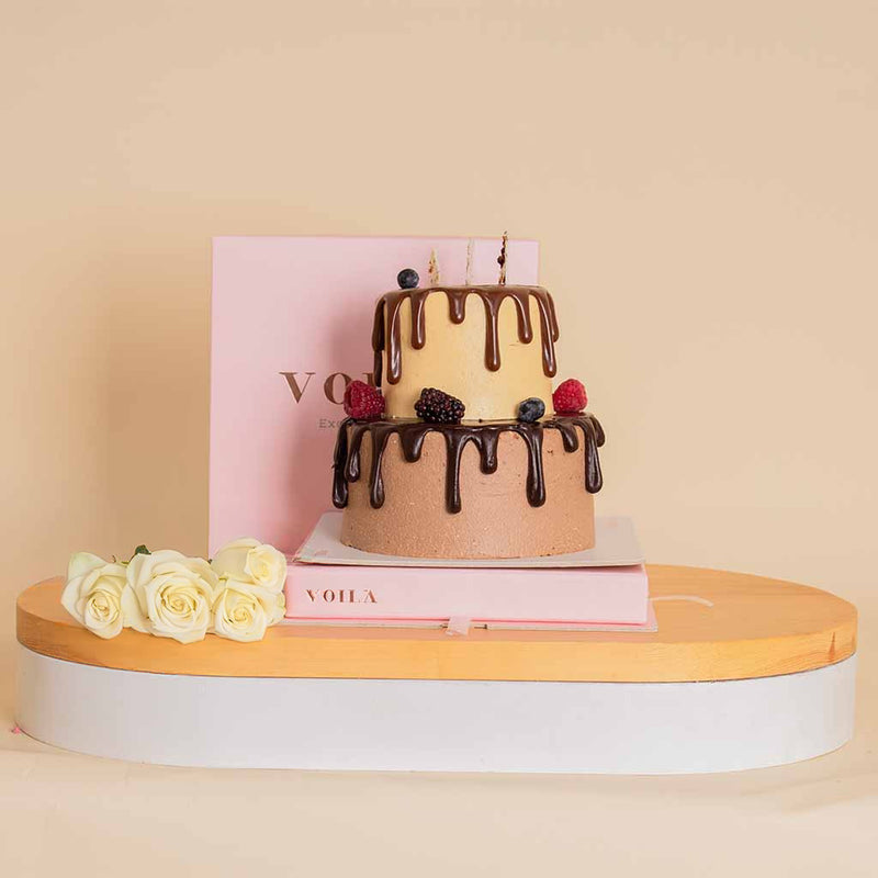 VOILÀ Two-Tier Cake | Chocolate & Caramel Pecan Fusion