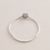PANDORA Moments Silver Bracelet with Pavé Heart Clasp & Purple Roses Vase