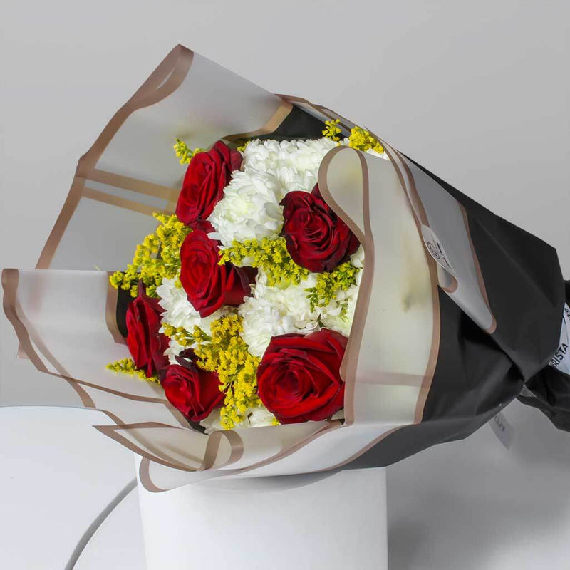 Red & White Chrysanthemums Hand Bouquet