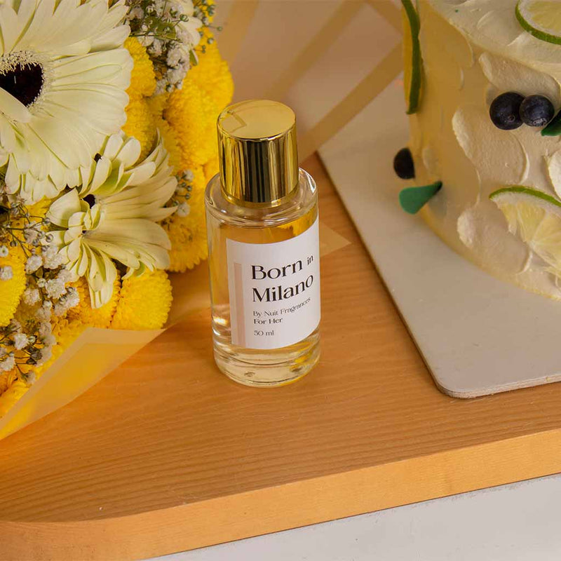 Voila Lemon Berry Cake, Flower Bouquet & Nuit Perfume Set