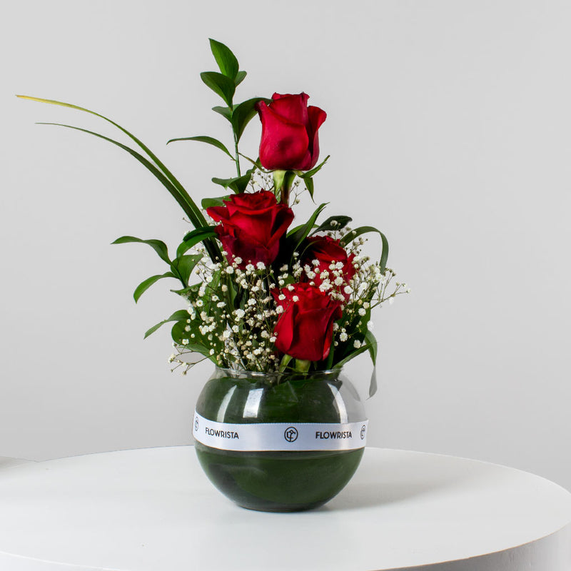 Red Roses and Gypsophila - Love Vase