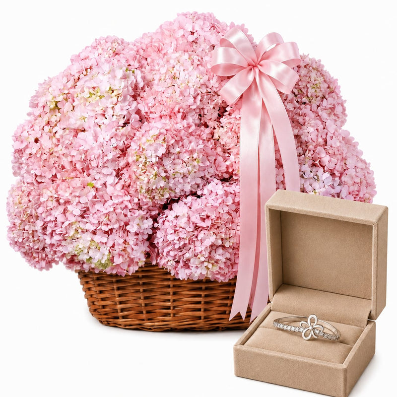 Silvara Butterfly Ring & Pink Hydrangea Basket