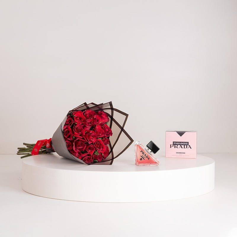 Prada Paradoxe Radical Essence Parfum 50ml & 15 Red Roses Bouquet