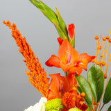 Sunshine Glow Vase – Orange & Yellow Roses