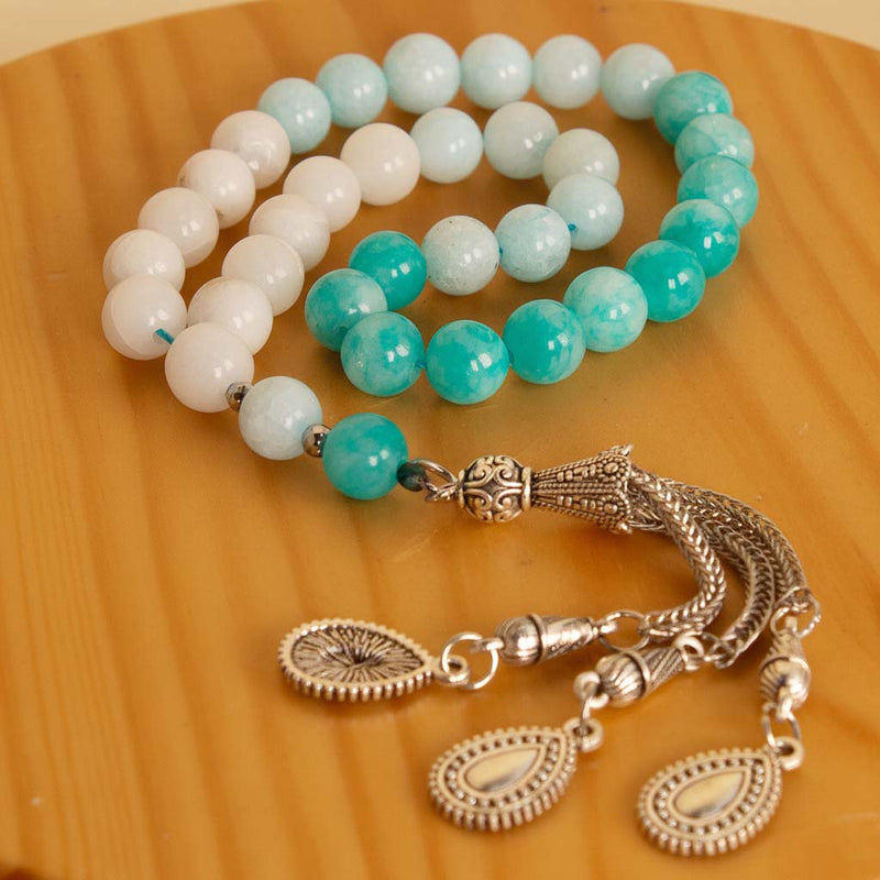 Brazilian Amazonite Natural Stone Misbaha – 33 Beads, 8mm