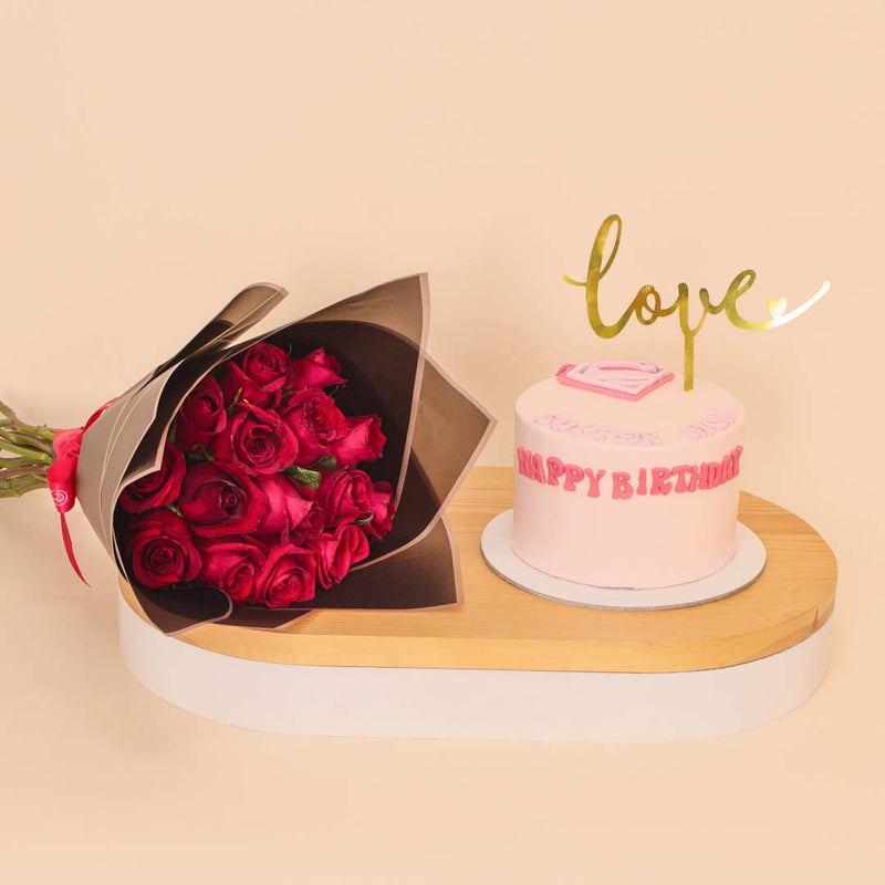 Ninos “Super Mom” Celebration Cake & 15 Red Roses