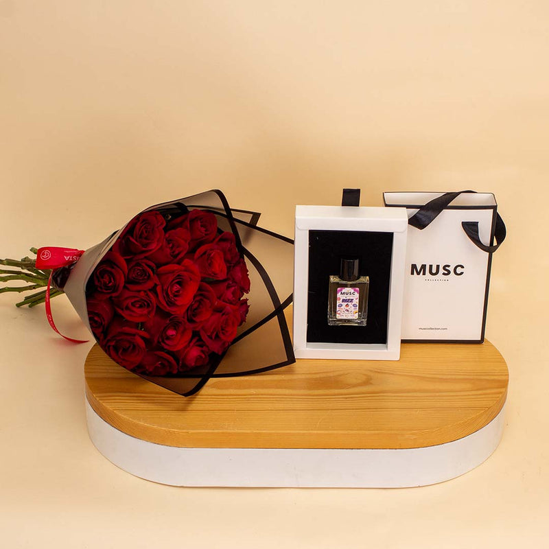 MUSC RIZZ Girls Perfume 30ml & 20 Red Roses