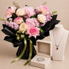 Silvara Angel Wings Necklace & Ring Set with Luxury Mixed Bouquet | سيلفارا طقم عقد أجنحة الملاك وخاتم مع باقة فاخرة