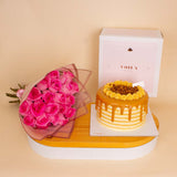 Voila Caramel Cake & Roses Bouquet