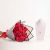 Markiz Platinum-Plated Blue Zircon Necklace & Red Roses Bouquet