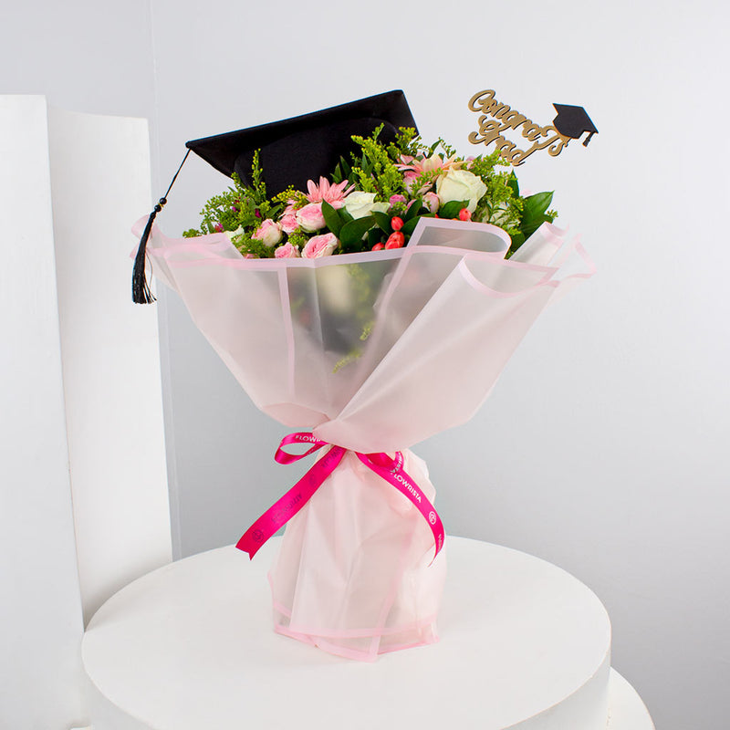Graduation Bouquet with White Roses & Gerbera