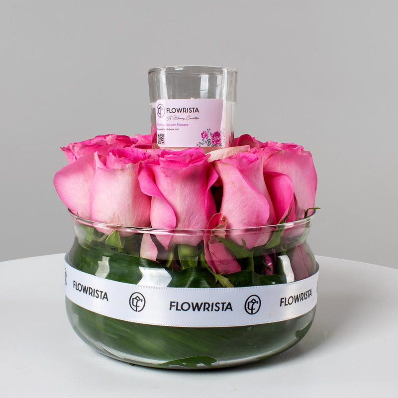 Pink Roses Vase & Zaha Home Candle