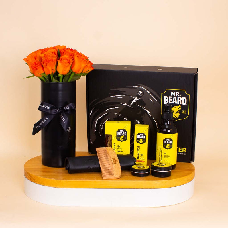Mr.Beard Kit Aroma Scent & Orange Roses Vase