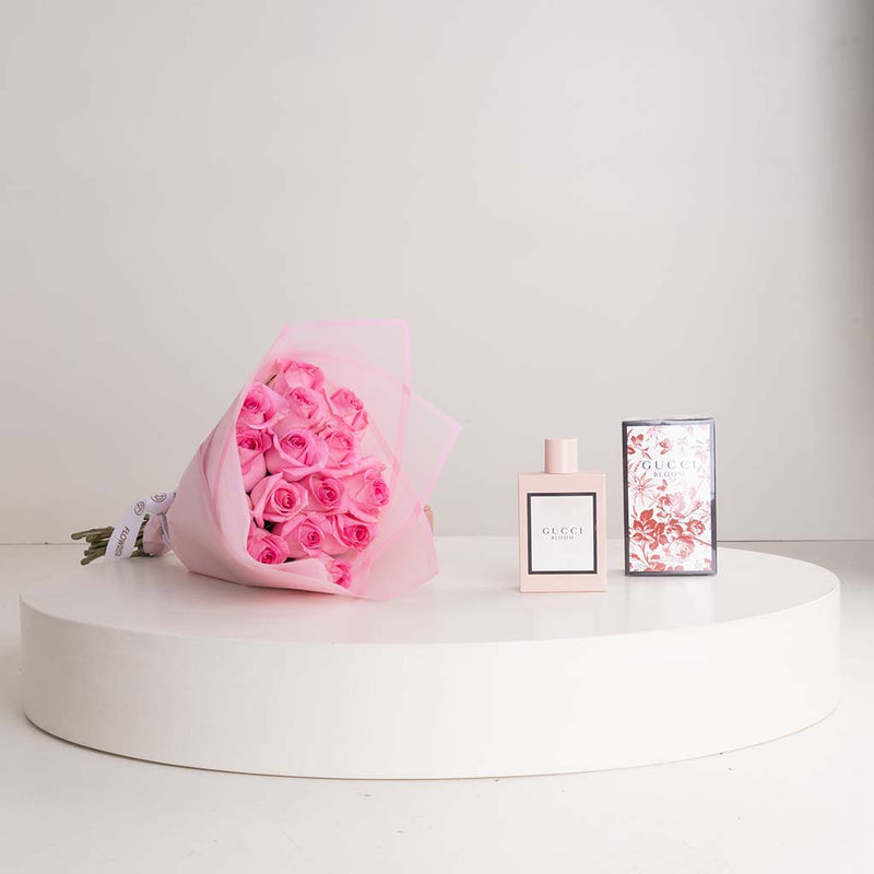 Gucci Bloom EDP For Women 100ml & Pink Roses Bouquet