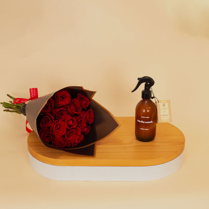 Zaha Home Into the Woods Home Spray & 15 Red Roses
