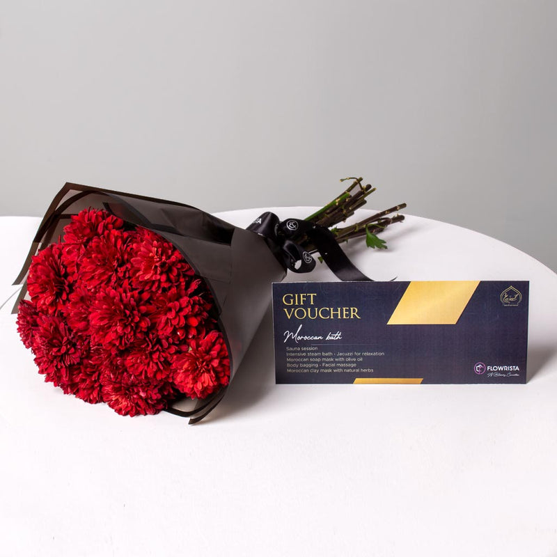 Red Flowers Bouquet & Moroccan Spa Voucher